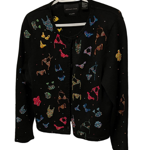 Vintage 2000 Michael Simon Bikini Sequin & Beaded Black Sweater Size Large